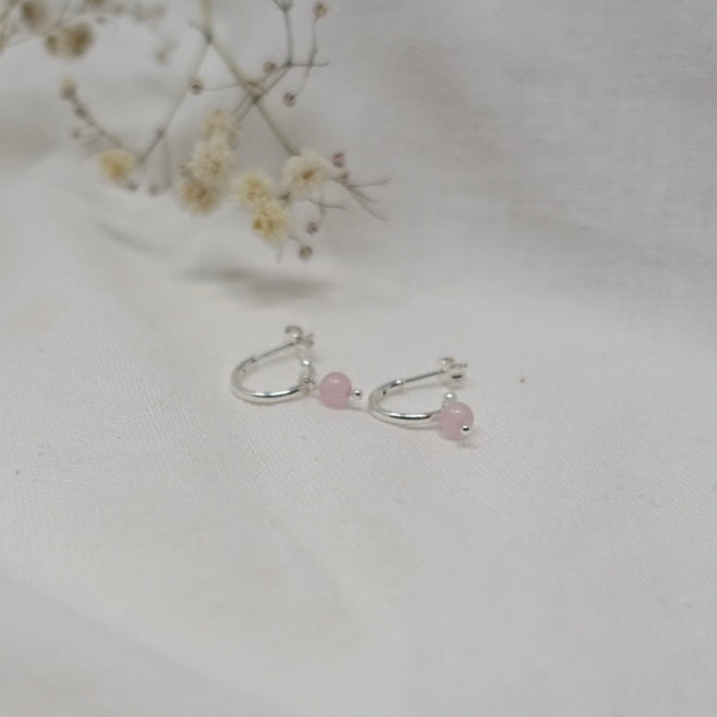 'Love' Rose Quartz Hoop Studs