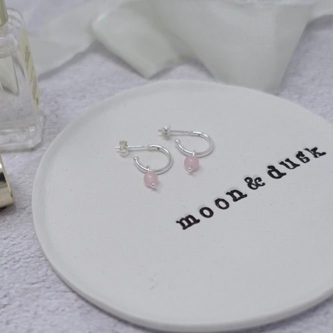 'Love' Rose Quartz Hoop Studs