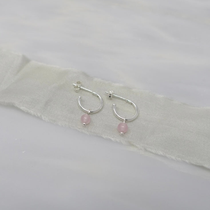 'Love' Rose Quartz Hoop Studs