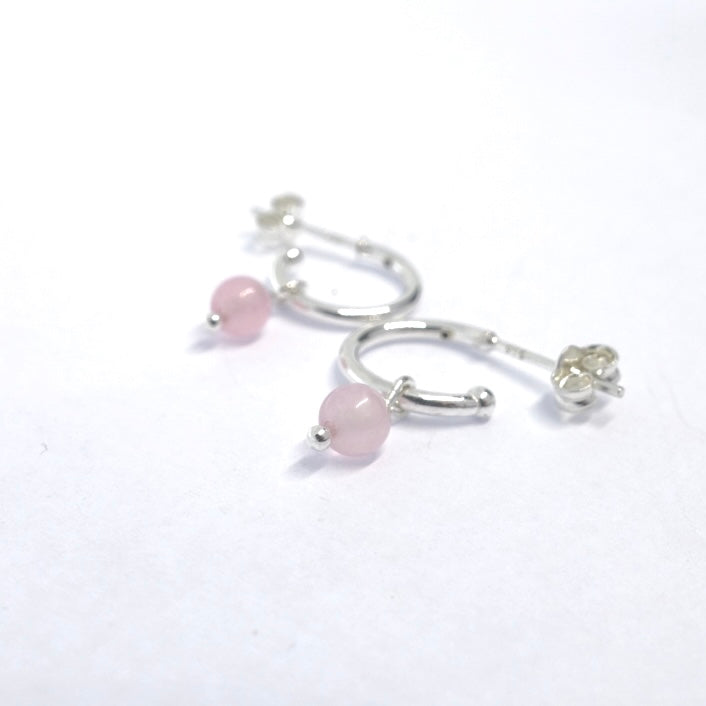 'Love' Rose Quartz Hoop Studs