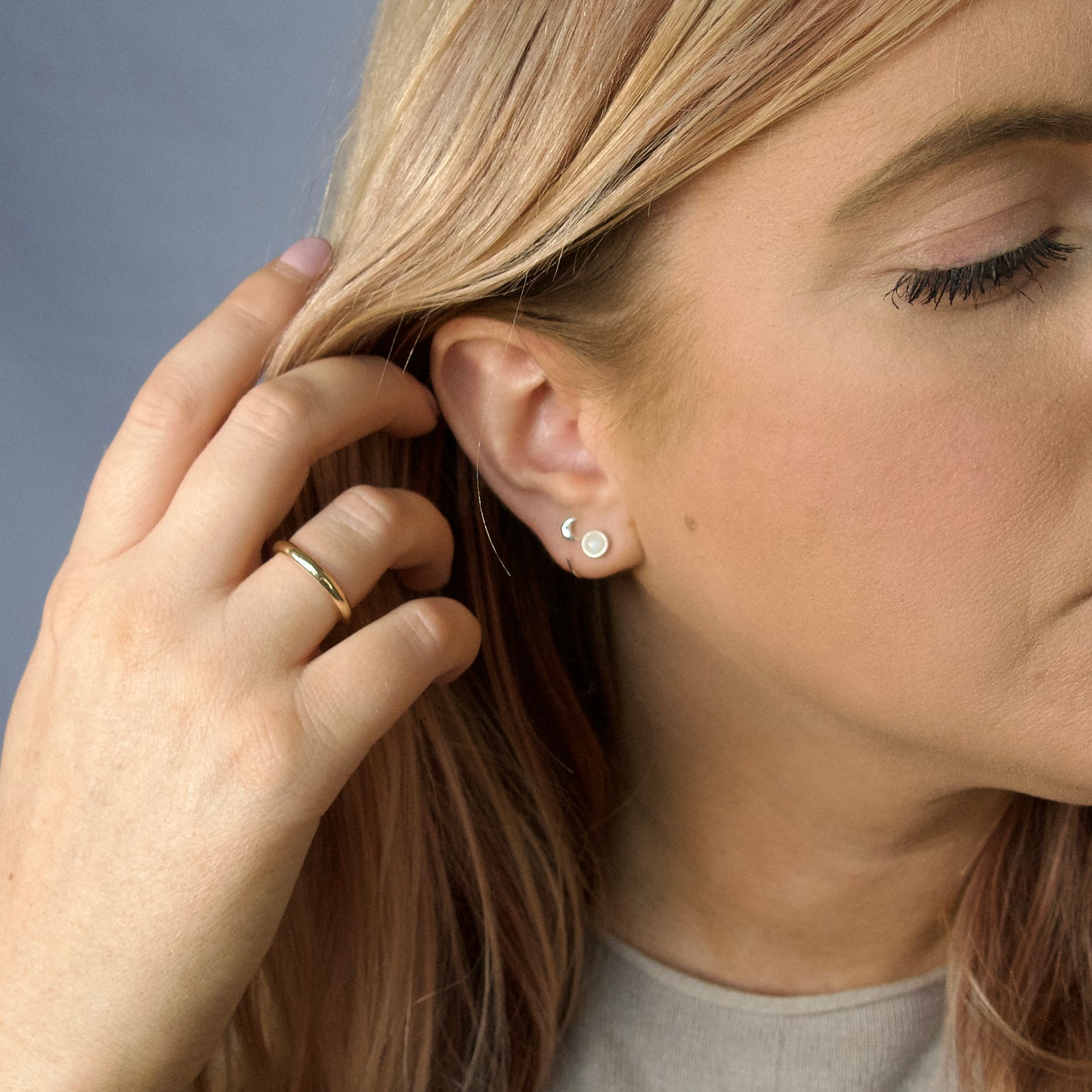 'Friendship/Connection' Rainbow Moonstone Stud Earrings