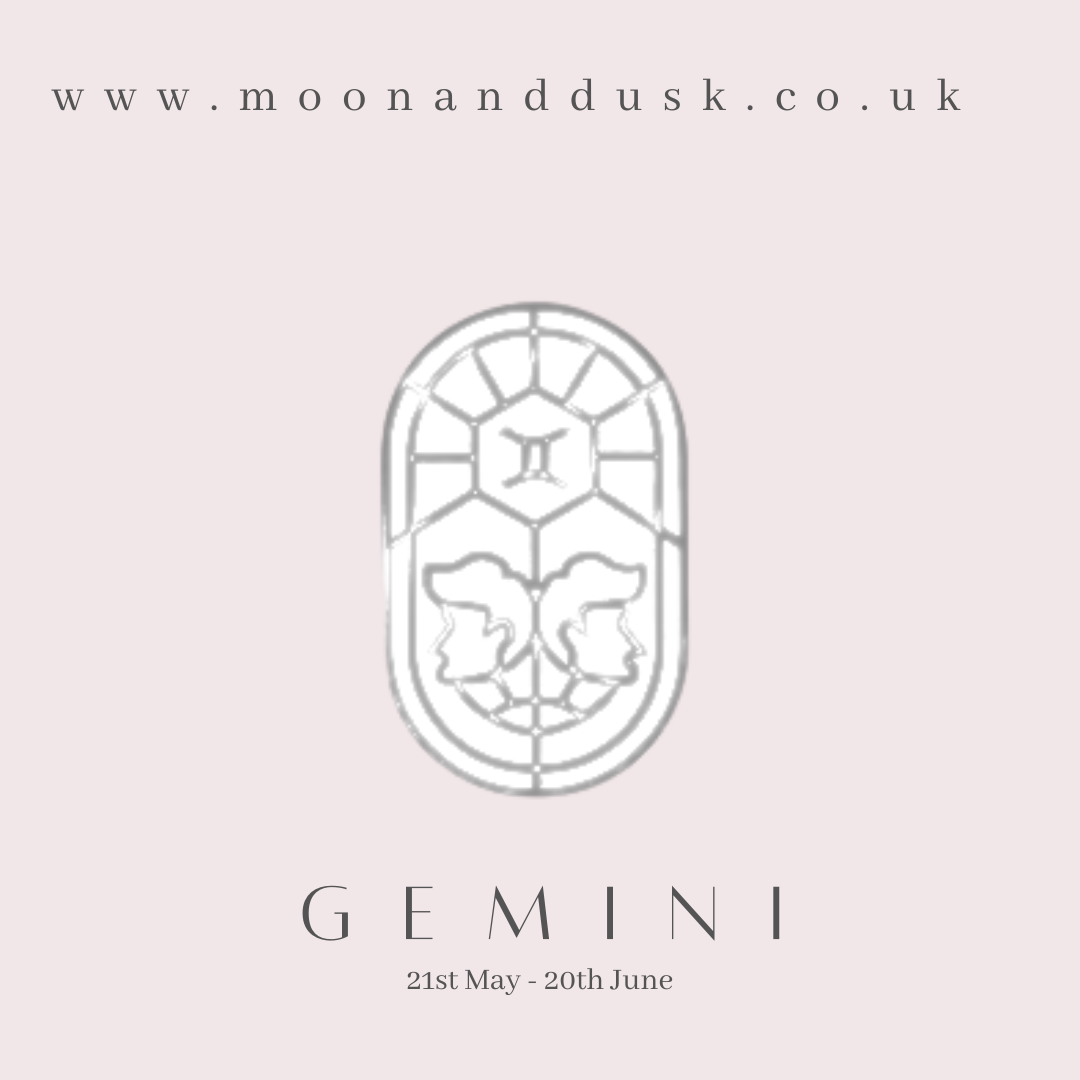 The zodiac sign for Gemini with the dates on a pink background