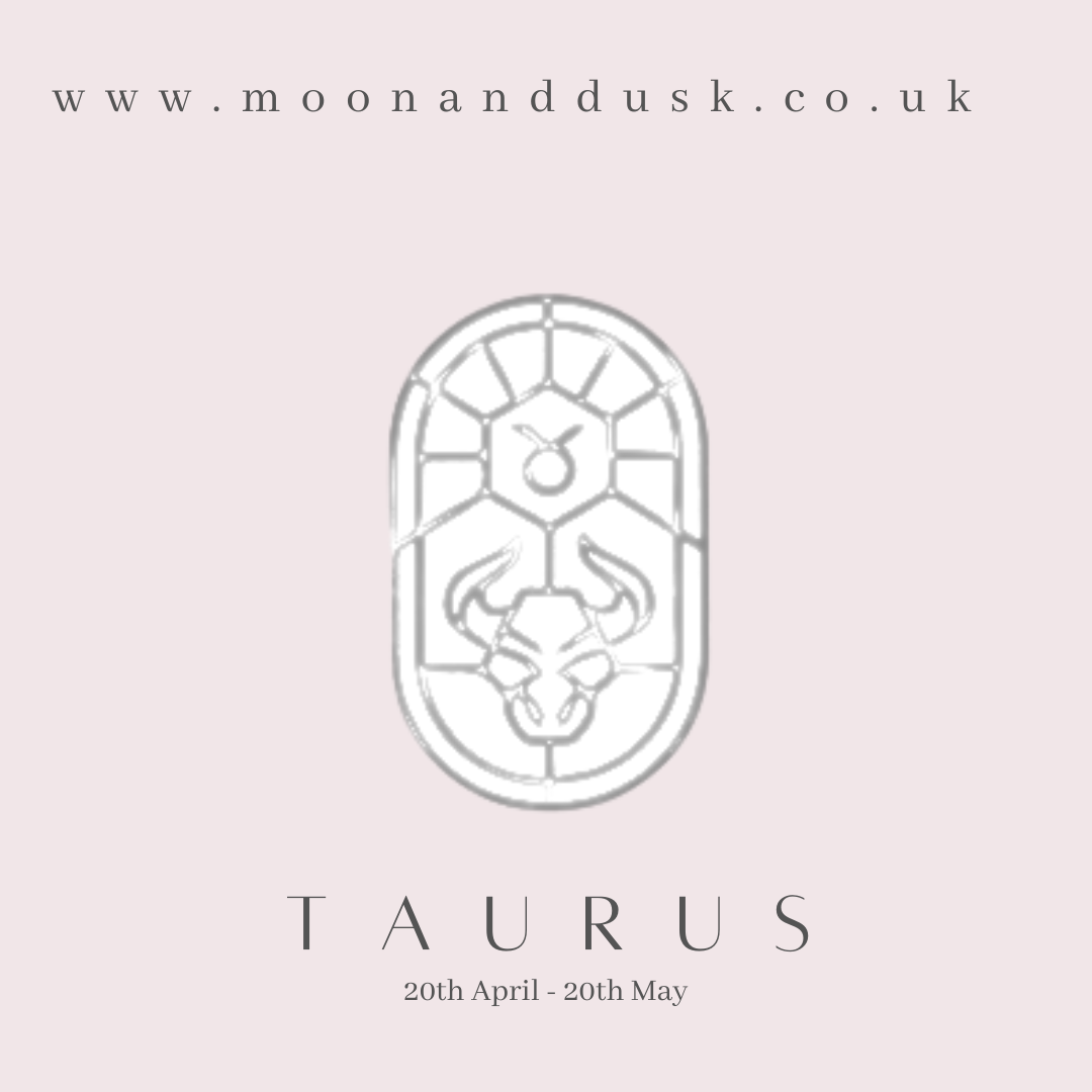 The Zodiac sign for taurus and the dates on a pink background
