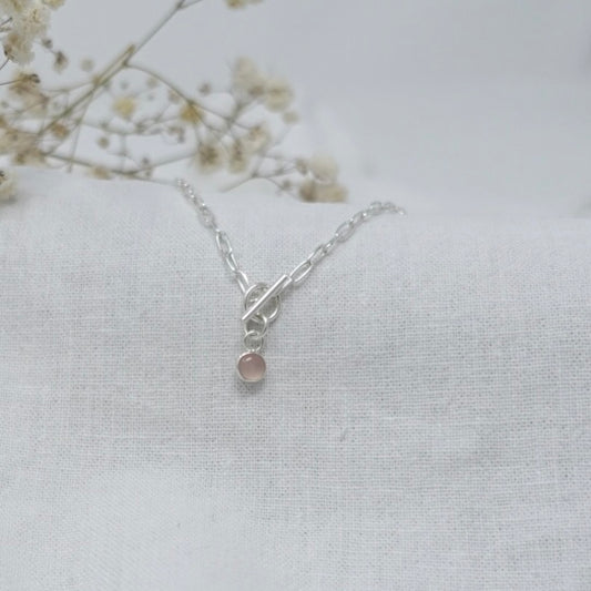 'Love' Rose Quartz Paperclip Necklace