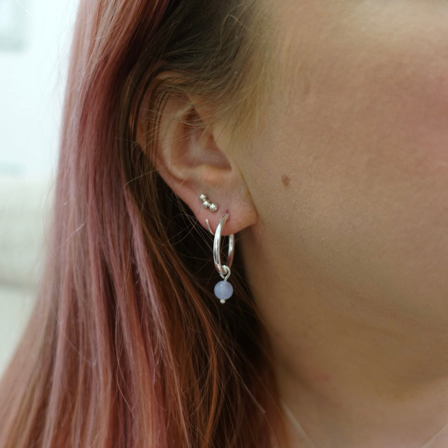 'Communicate' Blue Lace Agate Hoop Earrings