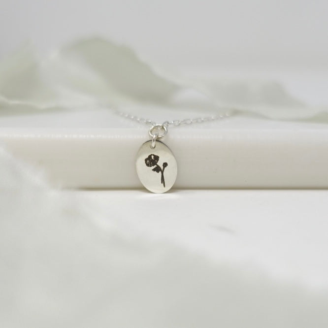 August Poppy Birth Flower Necklace